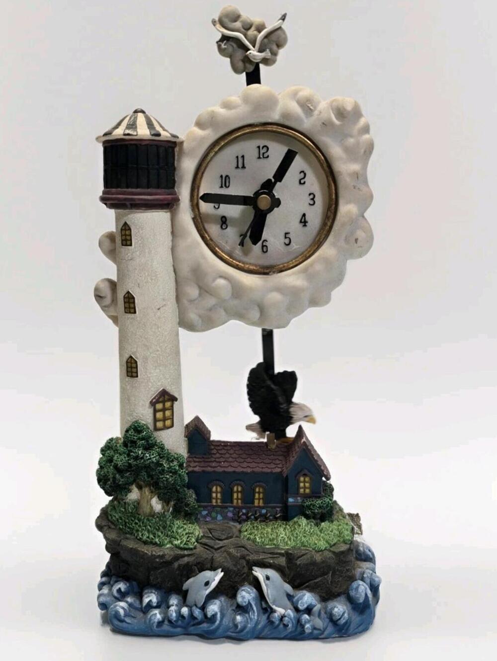 Lighthouse Coastal Table Clock Nautical Dolphin Eagle Cottage Decor Resin Mantel
